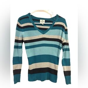 St. John’s Bay Women’s V-Neck Sweater - Teal, Black, and Gray